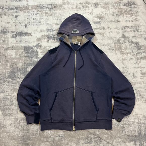 Authentic Bape 2000’s Plaid Lined Full Zip Hoodie XL - Picture 1 of 7